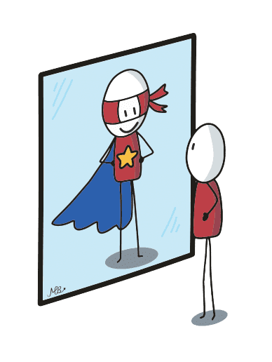 super hero se regardant dans la glace